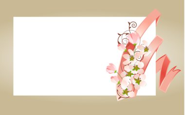 Blank white card with pink ribbon clipart