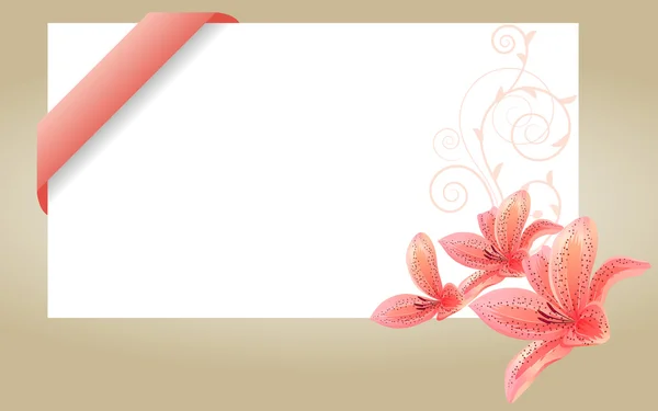 Белая карточка с розовой лентой — стоковый вектор