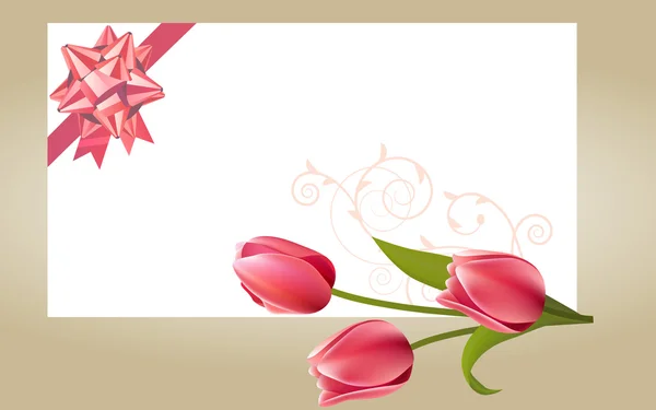 Tomt vitt kort med rosa rosett — Stock vektor