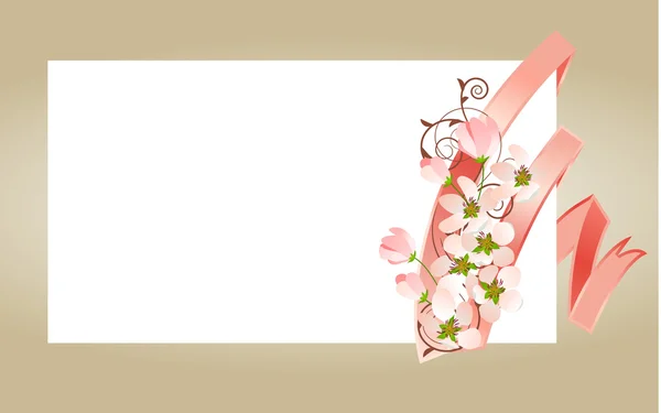 Carte blanche vierge avec ruban rose — Image vectorielle