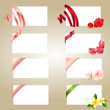 Set of blank white cards with ribbons clipart