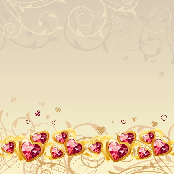 Frame Gold Hearts Ornate Elements — Stock Vector