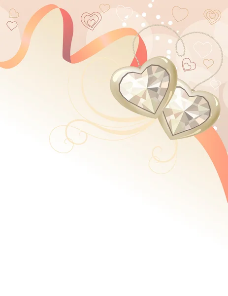 宝石やピンクリボン付きの聖バレンタイングリーティングカード — ストックベクタ