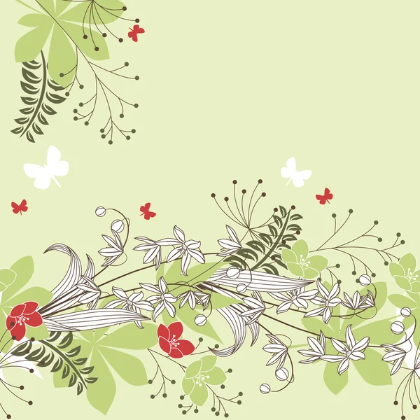 森の花や植物とのシームレスなパッチ — ストックベクタ