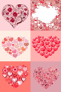 Modern collection of six different beautiful hearts clipart
