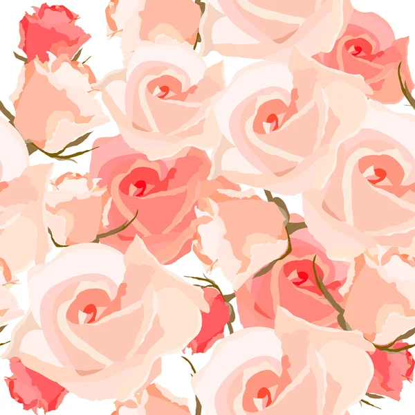 Patrón Romántico Ligero Sin Costuras Con Rosas Rosadas — Vector de stock