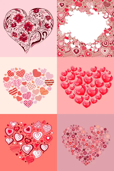 Modern Collection Six Different Beautiful Hearts — Stock Vector
