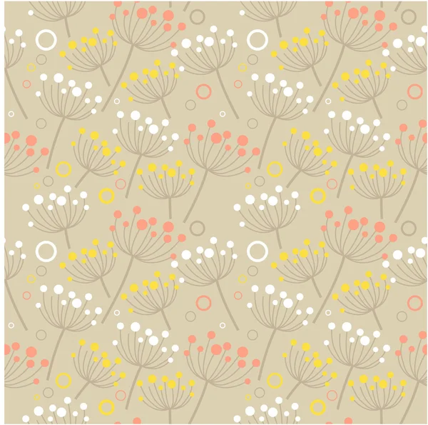 ベージュのハーブとシームレスなパステルの花のパターン — ストックベクタ