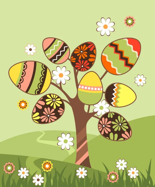 Paisaje con árbol de Pascua — Vector de stock