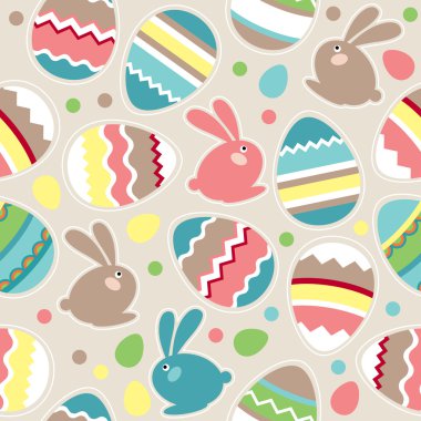 Seamless spring pattern with easter eggs and rabbits clipart