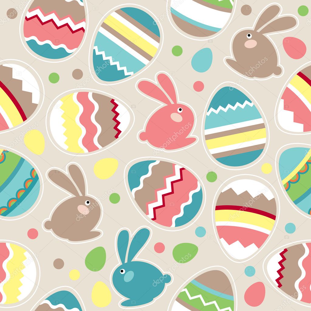 Seamless spring pattern with easter eggs and rabbits