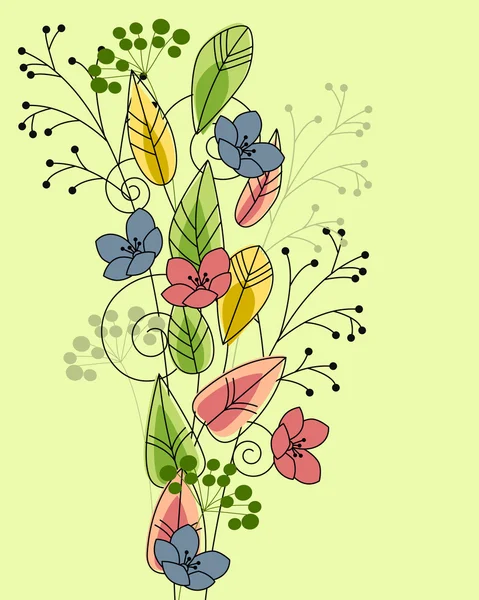 Πράσινο Floral Φόντο Περίγραμμα Λουλουδιών Και Φυτών — Διανυσματικό Αρχείο