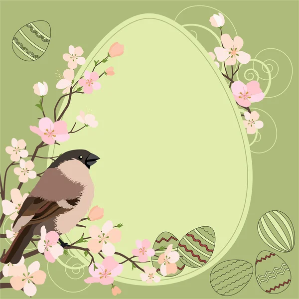 Cartão de Páscoa com pássaro e ovos — Vetor de Stock