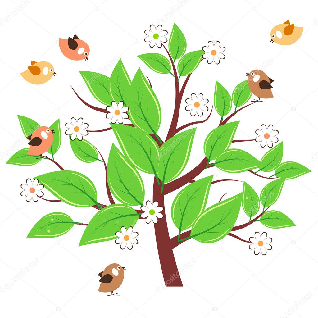 Stylized tree with green leaves