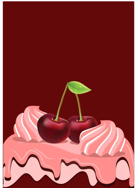 Cherry på söt tårta — Stock vektor