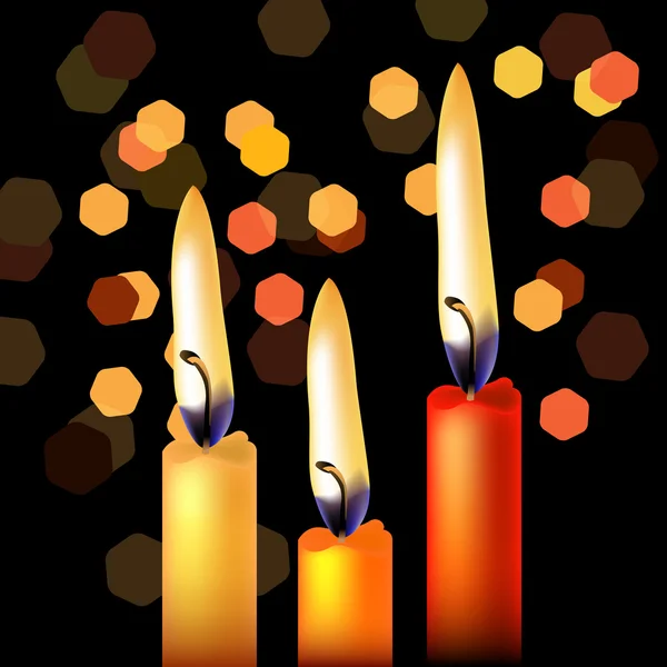 Three festive candles — Stock Vector