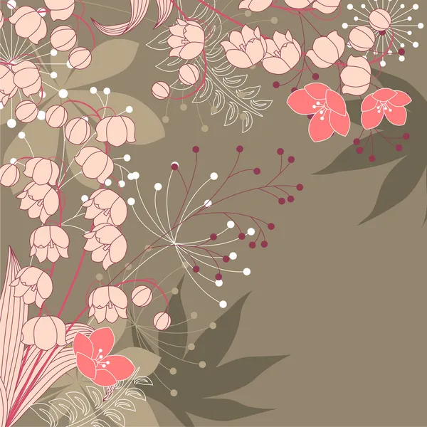 Floral background with contour flowers — Stok Vektör