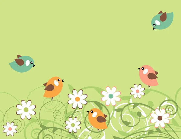 Rami e uccelli in fiore — Vettoriale Stock
