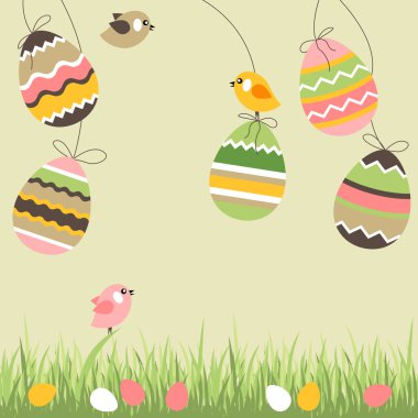 Painted eggs and birds clipart