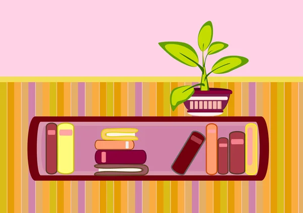 Bücherregal und Blume — Stockvektor