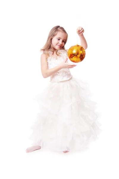 Beautiful girl with ball isolated on white — Stock Photo, Image