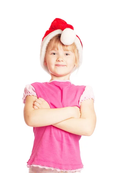 Chica en sombrero rojo aislado en blanco — Foto de Stock