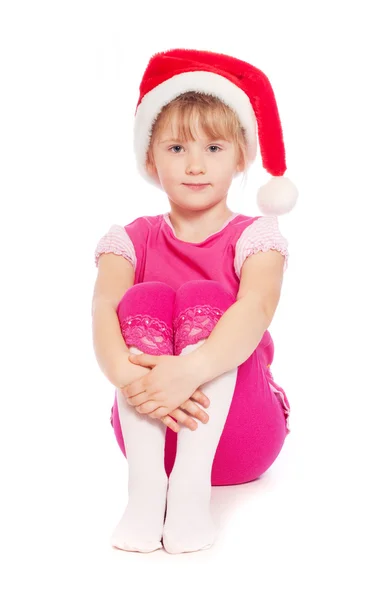 Menina em chapéu vermelho isolado no branco — Fotografia de Stock