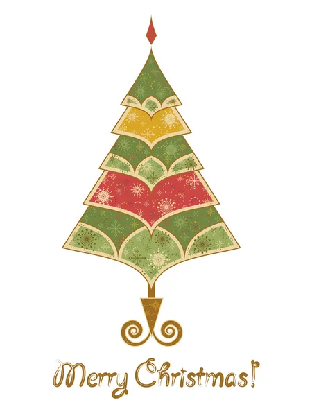 Cartão de saudação com árvore verde decorada — Vetor de Stock