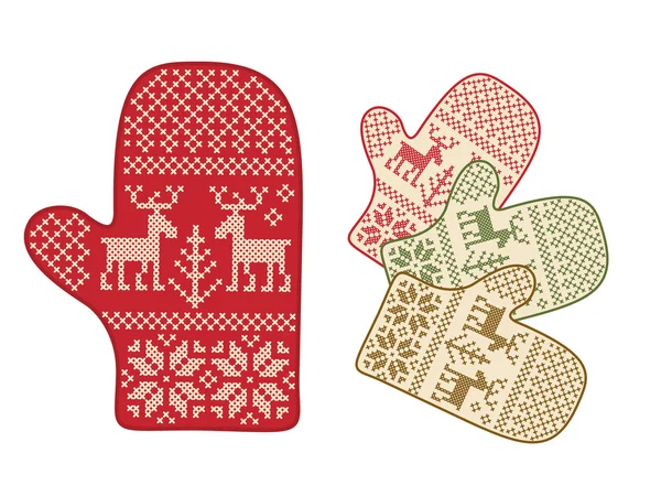 Folk style mittens with deers — Stock Vector