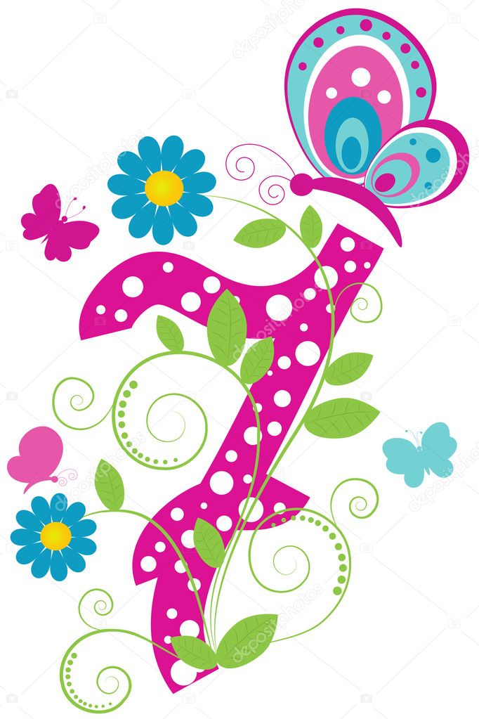 7 месяцев ми. Цифра 7. Цифра 7 с цветочками. Цифры с бабочками цветные. Красивые открытки 7 месяцев девочке.