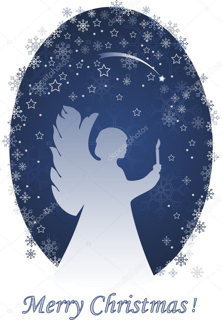 Christmas angel with a candle, greeting card