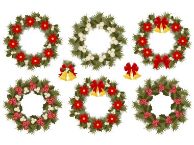 Set of decorated Christmas crowns clipart