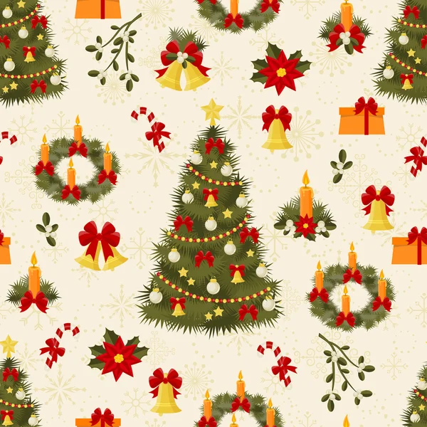 완벽 한 패턴 장식된 나무와 선물 — 스톡 벡터