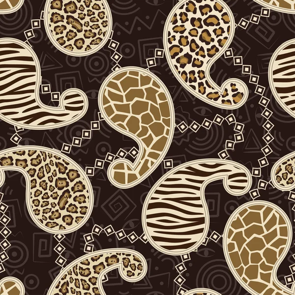 Paisley style seamless background with animal skin pattern — Stock Vector