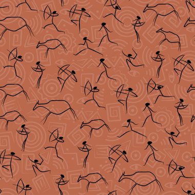 Seamless pattern with rock paintings and figures clipart