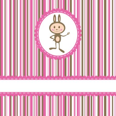 Invitation card with funny rabbit on stripe background clipart