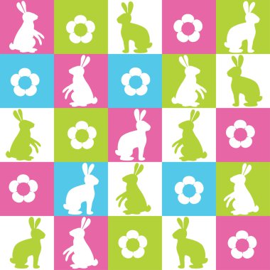 Seamless background with rabbits and flowers clipart