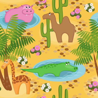 Finny repeated background with African animals clipart