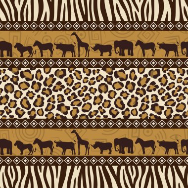 African style seamless pattern with wild animals clipart