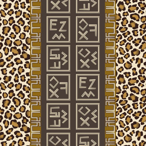 Naadloze patroon met abstracte tekenen en leopard huid — Stockvector