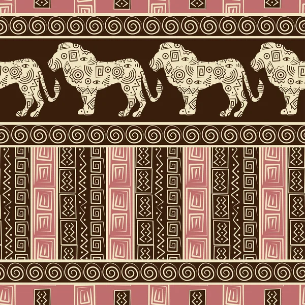 ライオンズとアフリカ スタイルのシームレスな背景 — ストックベクタ