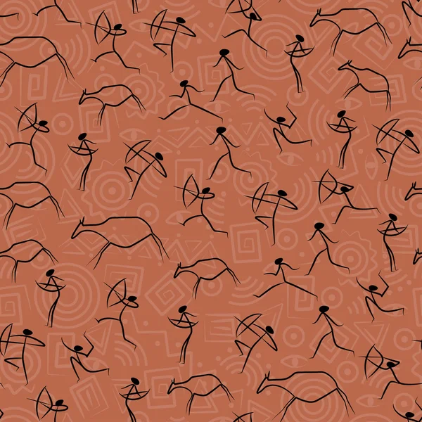 Naadloze patroon met rotsschilderingen en figuren — Stockvector