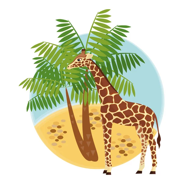 Иллюстрация с жирафом и пальмами — стоковый вектор