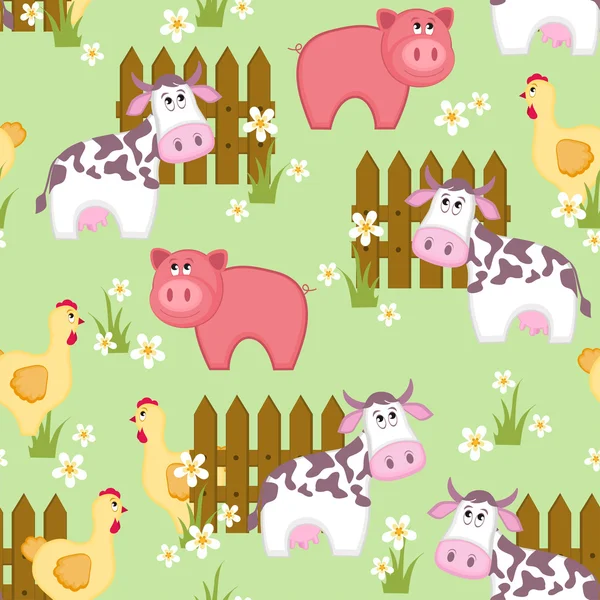 我国风格无缝模式与山羊、 猪和鸡 — 图库矢量图片