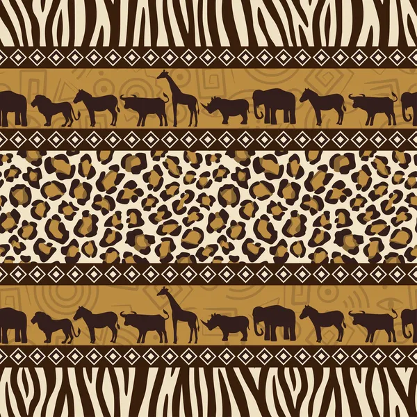Nahtloses Muster im afrikanischen Stil mit wilden Tieren — Stockvektor