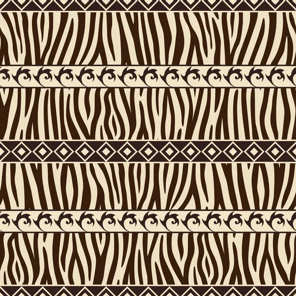 Seamless pattern with zebra skin and abstract signs — Stock Vector