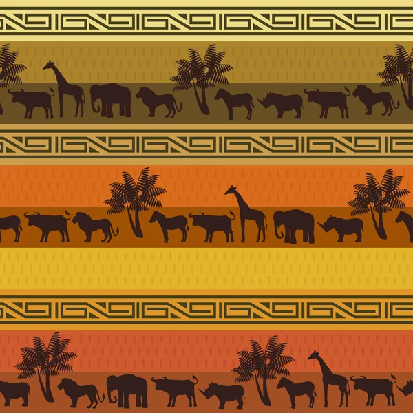 非洲风格背景与野生动物和抽象的符号 — 图库矢量图片