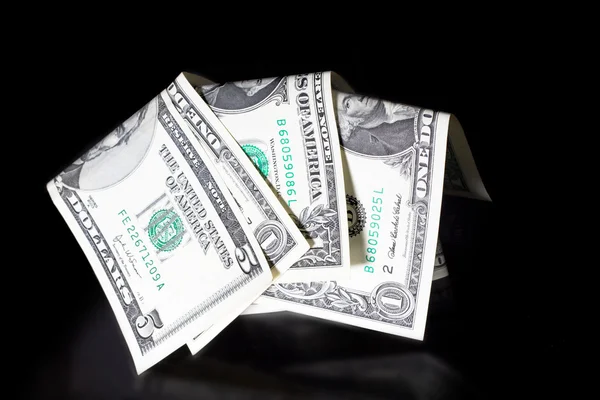 Many Dollars Denomination Closeup Black Background — Stock Photo, Image