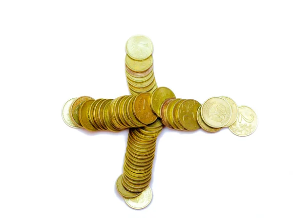 Crosshair Two Lines Gold Coins White Background — Stock Photo, Image