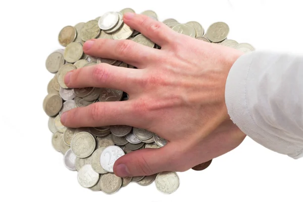 Hand Greed Reaches Coins — Stock Photo, Image